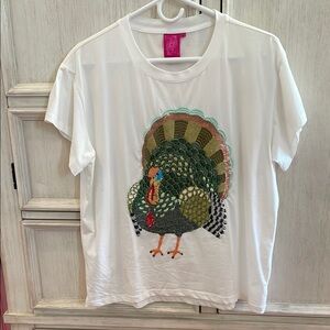 Queen of Sparkles  White T-Shirt with Colorful Turkey Design